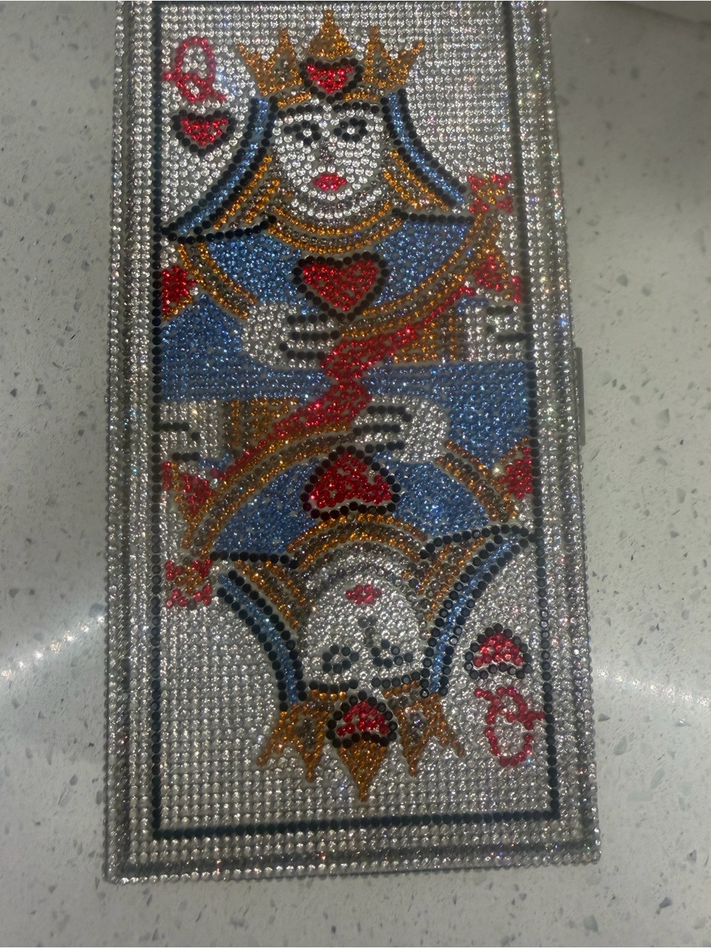 Crystal Queen of Hearts Rhinestone Clutch - Blue & Silver